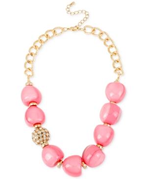 M. Haskell Gold-tone Pink Round Bead And Crystal Fireball Frontal Necklace