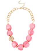 M. Haskell Gold-tone Pink Round Bead And Crystal Fireball Frontal Necklace