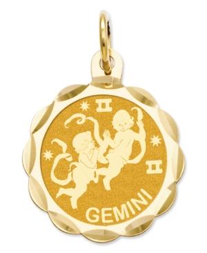 14k Gold Charm, Engraveable Gemini Zodiac Disc Charm