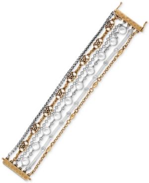Lucky Brand Two-tone Chain And Leather Layered Bracelet