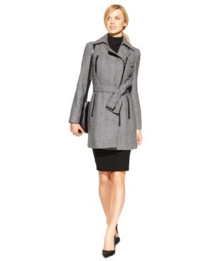 Calvin Klein Asymmetrical-zip Herringbone Trench Coat