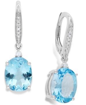 Blue Topaz (5-1/2 Ct. T.w.) And Diamond Accent Oval Drop Earrings In 14k White Gold
