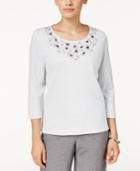 Alfred Dunner Petite Crescent City Printed Embellished Top