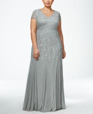 Adrianna Papell Plus Size Beaded V-neck Gown
