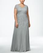 Adrianna Papell Plus Size Beaded V-neck Gown