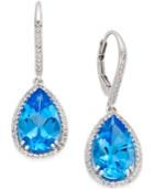 Blue (9-1/2 Ct. T.w.) And White Topaz (1/2 Ct. T.w.) Halo Earrings In Sterling Silver