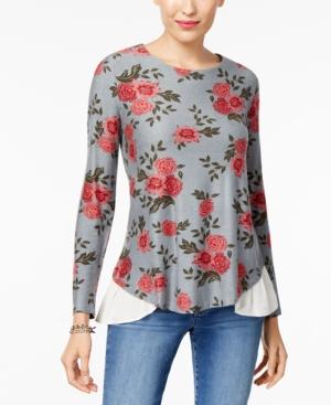 Style & Co Floral-print Layered-look Top, Created For Macy's