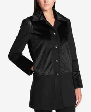 Dkny Faux-fur-panel Wool-blend Walker Coat