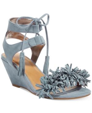 Material Girl Haniya Fringe Wedge Sandals, Created For Macy's Women's Shoes