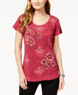 Style & Co Printed Embroidered T-shirt, Created For Macy's