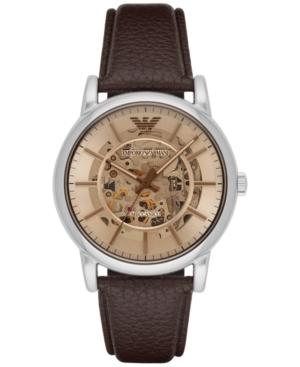 Emporio Armani Men's Automatic Luigi Brown Leather Strap Watch 43mm Ar1982