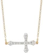 Diamond Accent Sideways Cross Pendant Necklace In 14k Gold