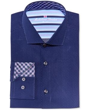 Michelsons Of London Men's Slim-fit Navy Dobby Dress Shirt