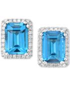 Blue Topaz (2-1/4 Ct. T.w.) & Diamond (1/6 Ct. T.w.) Stud Earrings In 14k White Gold