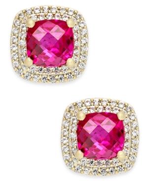 Lab-created Ruby (2-1/6 Ct. T.w.) And White Sapphire (1/3 Ct. T.w.) Square Stud Earrings In 14k Gold-plated Sterling Silver