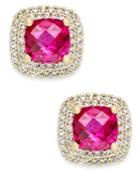 Lab-created Ruby (2-1/6 Ct. T.w.) And White Sapphire (1/3 Ct. T.w.) Square Stud Earrings In 14k Gold-plated Sterling Silver
