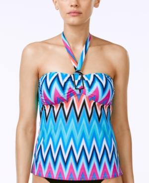 Island Escape Chevron Crush Printed Halter Tankini Top Women's Swimsuit