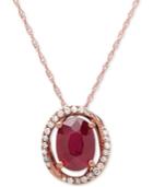 Ruby (1-5/8 Ct. T.w.) & Diamond (1/8 Ct. T.w.) Halo 18 Pendant Necklace In 10k Rose Gold
