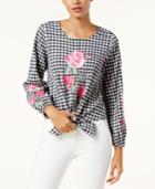 Inc International Concepts Embroidered Gingham Blouse, Created For Macy's
