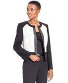 Tahari Asl Faux-leather-trim Colorblocked Jacket