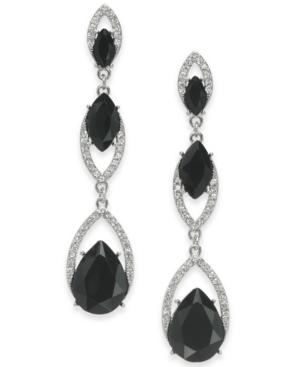 I.n.c. Silver-tone Black Crystal Double Drop Linear Earrings, Created For Macy's