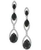 I.n.c. Silver-tone Black Crystal Double Drop Linear Earrings, Created For Macy's