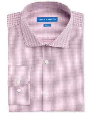 Vince Camuto Men's Slim-fit Burgundy/white Dobby Check Dress Shirt