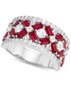 Cubic Zirconia Simulated Ruby Cluster Statement Ring In Sterling Silver