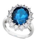 London Blue Topaz (7 Ct. T.w.) And White Topaz (2 Ct. T.w.) Oval Ring In 14k White Gold