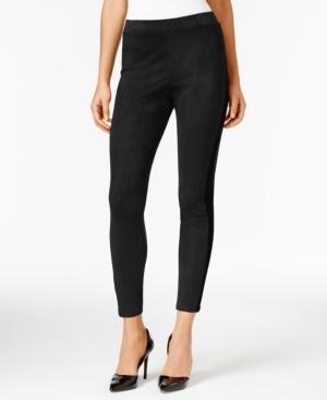 Ny Collection Ponte-inset Faux-suede Leggings