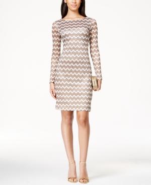 Jessica Howard Petite Long-sleeve Chevron-print Dress