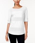 Charter Club Roll-tab-sleeve Crochet Top, Only At Macy's