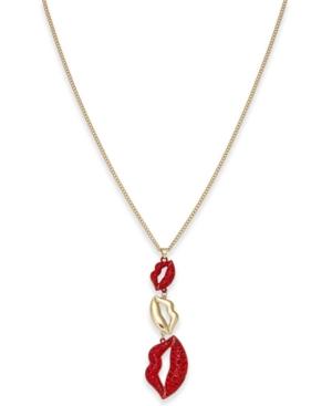 Thalia Sodi Two-tone Red Crystal Lips Pendant Necklace, Created For Macy's