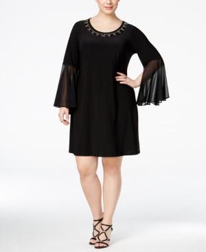 Msk Plus Size Embellished Illusion Bell-sleeve Dress
