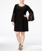 Msk Plus Size Embellished Illusion Bell-sleeve Dress