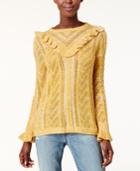 Kensie Ruffled Cable-knit Sweater