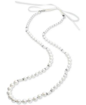 Carolee Silver-tone Pave Bead, Imitation Pearl & White Ribbon Convertible Strand Necklace