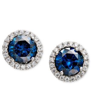 Diamond Earrings, 14k White Gold Blue Diamond (3/4 Ct. T.w.) And White Diamond (1/5 Ct. T.w.) Halo Stud