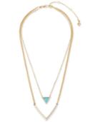 Vera Bradley Gold-tone Blue Stone And Pave Layered Necklace