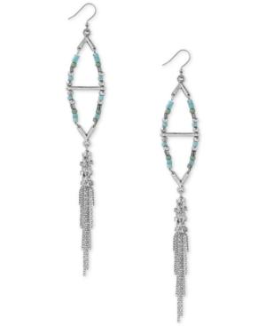 Lucky Brand Silver-tone Beaded Tassel Drop Earrings