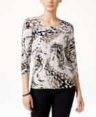 Jm Collection Petite Combo-print Jacquard Top, Only At Macy's