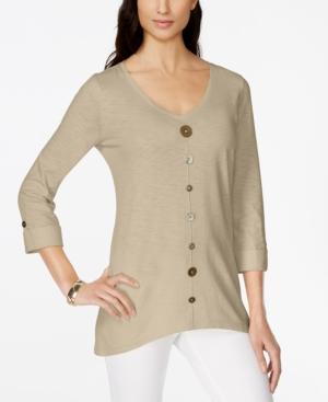 Jm Collection V-neck Mixed-button Top, Only At Macy's