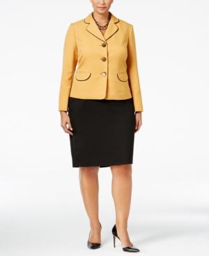 Le Suit Plus Size Colorblocked Three-button Skirt Suit