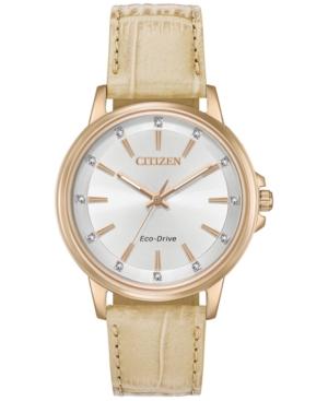 Citizen Eco-drive Women's Chandler Beige Leather Strap Watch 37mm