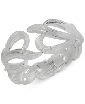 Touch Of Silver Organic Openwork Hinged Bangle Bracelet In Silver-plated Metal