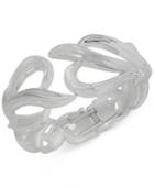 Touch Of Silver Organic Openwork Hinged Bangle Bracelet In Silver-plated Metal