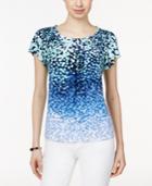 Style & Co. Petite Printed Pleated T-shirt, Only At Macy's