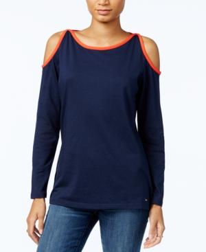Tommy Hilfiger Cold-shoulder Contrast-trim Top, Only At Macy's