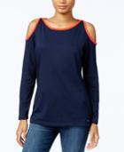 Tommy Hilfiger Cold-shoulder Contrast-trim Top, Only At Macy's