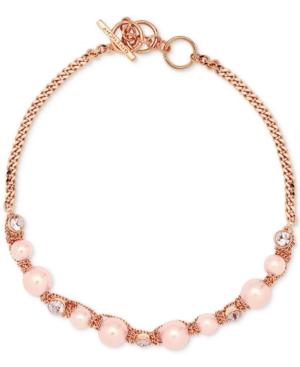Givenchy Rose Gold-tone Pink Crystal And Imitation Pearl Collar Necklace